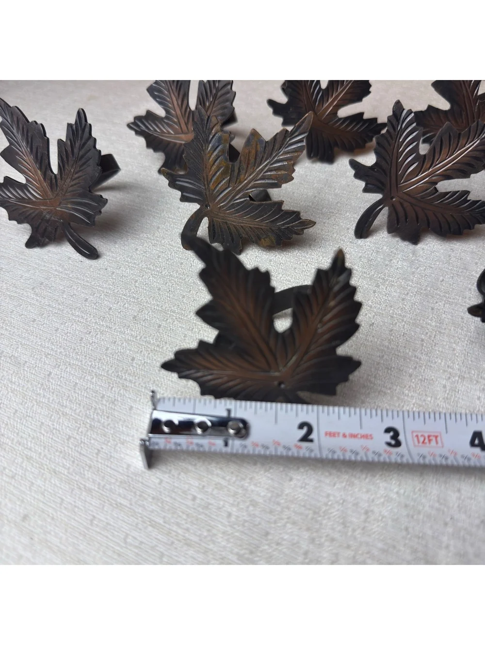 Vintage Maple Leaf Napkin Rings Set of 6 Metal Brown Bronze Fall Table Decor